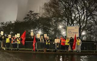 Canteen workers strike outside Drax Power Station in December amid a dispute with their employer BaxterStorey
