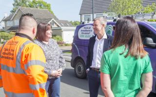 (l-r) Quickline FTTP Team Leader Dan Moore; Emma Tonkins, the first customer to be installed in the village of Escrick as part of the government funded Project Gigabit programme; Quickline CEO Sean Royce and Communications Manager at Quickline Gemma