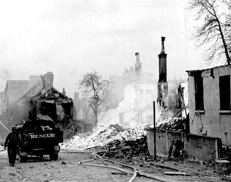 Queen Anne's Road in York following an air raid in 1942.  
