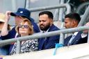 Azeem Rafiq (centre) in the stands during the LV= Insurance Test match at Emerald Headingley Stadium between England and New Zealand. Picture: Mike Egerton/PA Wire
