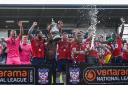 York City players celebrate winning promotion through the Vanarama National League North play-offs. Picture: Tom Poole