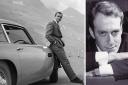 Sean Connery as James Bond next to his Aston Martin DB5 in a scene from Goldfinger in 1964 (left) and John Barry in 1961 (right)