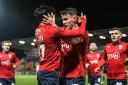 York City celebrate Will Smith's first goal for the club against AFC Fylde.