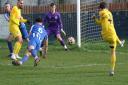 Tadcaster’s Oli Norman strikes goalwards, but it was not meant to be for his side on a frustrating afternoon in front of goal. Picture: Craig Dinsdale