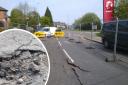 Part of Low Lane, in Horsforth is closed due to a sewer collapse, with the road heavily fractured and some of it lifted up