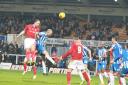 York City's Keith Lowe levels against Hartlepool United