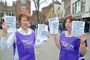 Unison branch secretary Heather McKenzie, left, and School’s Convenor Julie Toyne who were handing out leaflets, in King’s Square, opposed to the academy conversion of Millthorpe, Scarcroft and Knavesmire schools