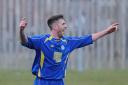 Ryan Cooper put Pickering Town 3-0 in front against Parkgate Picture: Anna Gowthorpe