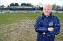Pickering Town chairman Keith Usher, standing in the centre circle at Mill Lane, was frustrated that their derby against Tadcaster Albion was postponed less than an hour before kick-off Picture: David Harrison