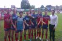 York City Knights players displaying the wristbands worn in honour of long-time fan Colin Brown