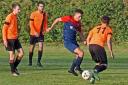 Thorpe United full back Andy Wilson in action against Poppleton in the York FA Saturday Senior Cup. Picture: Nigel Holland