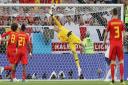 HELPLESS: Former Bradford City loanee Jordan Pickford can't keep out Adnana Januzaj's strike for Belgium in their World Cup clash with England