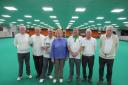 The Gordon Little Trophy winners and runners-up at York Indoor Bowls Club are, from left, Colin Robinson, Pete Riley, David White, club president Bar Saville, Mal Rankeillor, Terry Wheatley and John Orchard