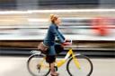 Rachael Clegg on her bike at York Station