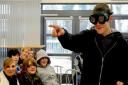 A course member experiences hallucinations using special goggles at the  Legal High Active Learning Awareness Course at the Skills Centre, in Fulfordgate, York