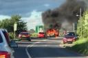 The burning vehicle on the A166  Picture: Kelvin Hall