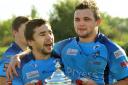 KNIGHTS PRIDE: York City Knights’ new captain Pat Smith, left, with brother Ed Smith and the Championship One leader leaders’ trophy