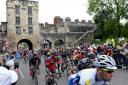 The Tour de Yorkshire cycle race passes through Micklegate Bar during stage two on Saturday