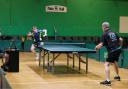 Josh Bramley and eventual victor Martin Lowe battle it out in the 2022 York Closed Table Tennis Championships men's singles final. Picture: Chris Sharples