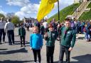 Left to right: Florence Jones, Jasper Connelly-Bosson and Zachary Jones of Fulford Cubs and Beavers at St George's Day Parade, York.  Pic by Megi Rychlikova