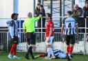 Alex Woodyard is shown a straight red card in York City's 1-1 draw with Maidenhead United.