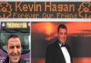 Kevin Hagan, whose funeral will be held on Friday, March 15. Top, the tribute that will be carried on a bus carrying mourners to the ceremony