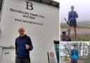 Main image: Kevin Easely getting ready to set off from York this morning. Right: images from some of Kevin's ultramarathons earlier in the week
