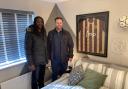 Darren Kelly and Paul Sackey with the framed City shirt at Bootham Crescent