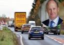 A congested A64 with, inset, Kevin Hollinrake MP