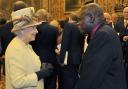 The Queen speaks with Archbishop of York John Sentamu during a reception at the Houses of Parliament earlier this month