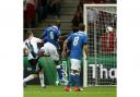 Italy's Mario Balotelli (centre) scores his side's first goal of the game
