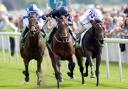 Declaration of War ridden by Joseph O’Brien, left centre, beats Al Kazeem ridden by James Doyle, far left, and Trading Leather ridden by Kevin Manning to win the Juddmonte International Stakes at York Racecourse last year