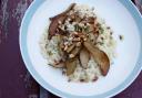 Risotto with caramelised balsamic pears, blue cheese and pine nuts