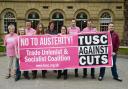 Members of the Trade Union and Socialist Coalition with their banner outside City of York Council’s HQ.                      Picture: Anna Gowthorpe