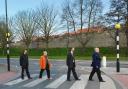 York Green Party councillors Andy D’Agorne and Dave Taylor recreate the Abbey Road album cover