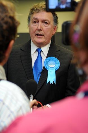 Greg Knight, the East Yorkshire Conservative candidate talks to the media after being re-elected