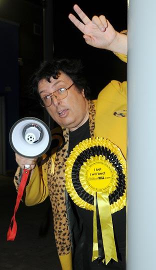 Monster Raving Looney party candidate Eddie Vee arrives at the York count