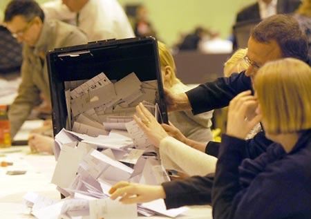 A ballot box is emptied at the York count