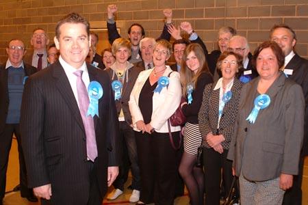 Nigel Adams and his jubilant supporters