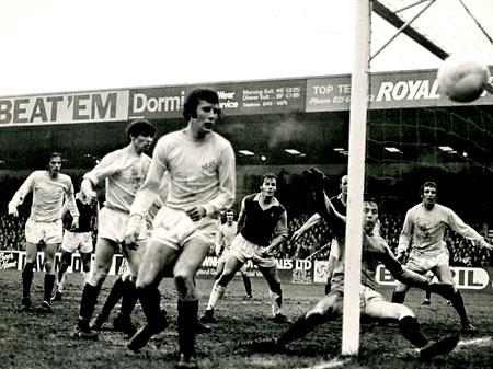 05/02/72 - Aston Villa 1, York City 0: The controversial incident which cost City the match at Villa Park. Chris Topping was alleged to have deflected this shot for a corner with his arm. 