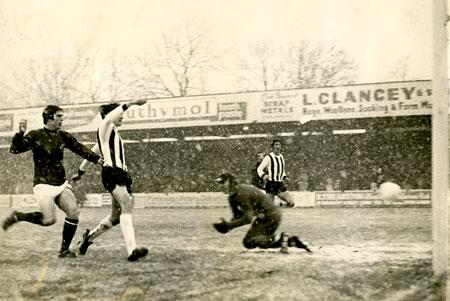 20/11/71 - York City 1, Grimsby Town 1 (FA Cup round 1): Grimsby defender Graham Rathbone puts the ball pst his own goalkeeper Harry Wainman to put City one up.