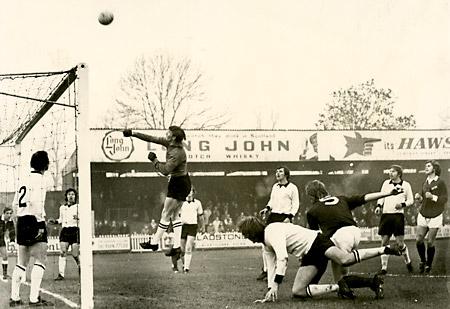 30/12/72: York City 0, Port Vale 0 - Port Vale goalkeeper Boswell punches over the bar from a Pollard corner with Barry Swallow at full stretch.