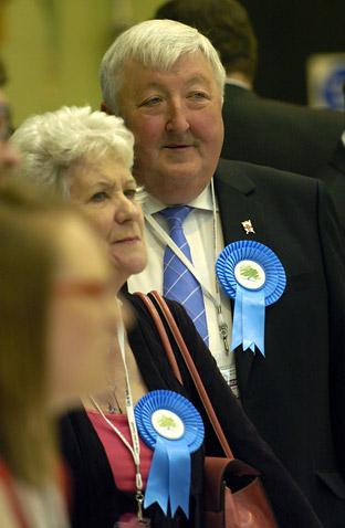 Conservative leader Ian Gillies keeps an eye on proceedings during the election count 
