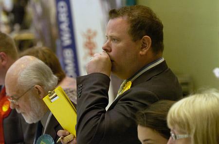 A pensive Andrew Waller, the former leader of City of York Council,             during the          election count