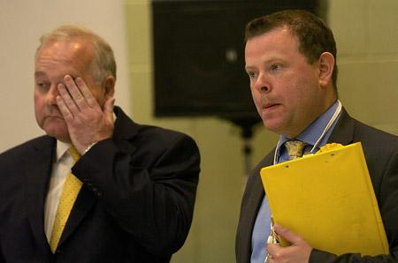 Lib Dems Steve Galloway and Andrew Waller realise they are about to lose power as the votes are counted in the City of York Council elections               