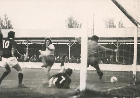 19/04/74 - York City 1, Southport 1: Barry Lyons scores on the third attempt as 'keeper Taylor tries to recover from parrying an earlier shot.