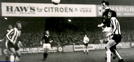 03/04/74 - York City 1, Plymouth 1: Jimmy Seal goes up to head a centre from Barry Lyons into the net to put City ahead at Bootham Crescent.