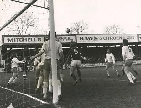 24/11/73: York City 0, Mansfield 0 (FA Cup) - Mansfield defenders cover the goalmouth to clear another corner threat.