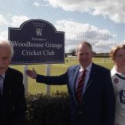 From left to right are Richard Hobson, Nick Hobson and Henry Hobson with the new name boards at the Tommy Hobson Cricket Ground