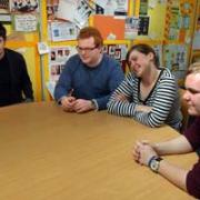 Students at York St John's University. From left: Michael Peck, Ben Barker, Laura Cowie, Carl Walters.